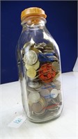 Vintage Glass Milk Jug FULL of Foreign Coins