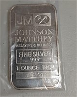 Johnson Matthey 1 Ounce .999 Fine Silver Bar