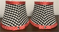 2 BLACK WHITE CHECK WITH RED TRIM LAMPSHADES