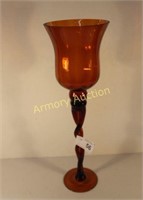 AMBER ART GLASS CANDLE HOLDER