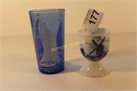 COBALT TUMBLER - WINDMILL DECORATED EGG CUP