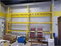 Two sections of pallet racking with mesh deck you