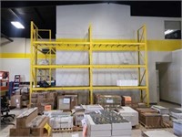 Two sections of pallet racking with mesh deck you