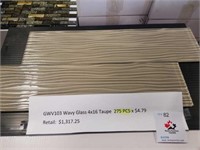 275 pieces of 4 inch by 16 inch wavy glass tile