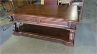 LIFT TOP ORNATE COFFEE TABLE W/2 DRAWERS, INLAID