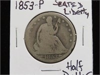 1853 P SEATED LIBERTY HALF DOLLAR 90%