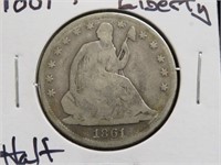 1861 P SEATED LIBERTY HALF DOLLAR 90%