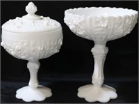 Pair of Milkglass compote and candy dish