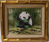 Signed oil on Canvas Painting with panda