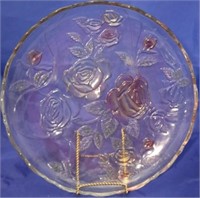 Large glass Rose Pattern Serving platter