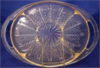 Glass serving tray with gold trim