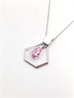Sterling Silver & Pink CZ Pendant Necklace