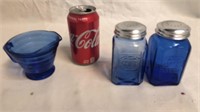 Cobalt blue salt and pepper shakers and a cobalt