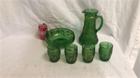 Green pitcher and bowl with 4 cups