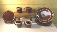 Vintage Drip Stoneware Plates and Mugs Set