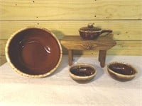 Vintage Drip Stoneware Bowls and Ramiken Set
