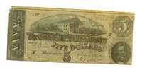 1864 Confederate States $5.00 Bank Note *Scarce