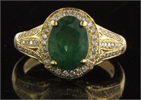 14kt Yellow Gold 3.09 ct Emerald & Diamond Ring