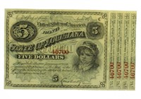 1870's Louisiana $5 Baby Bond Note