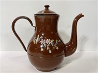 Brown floral enamel antique coffee pot