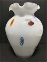 Large Murano white art glass ruffled vase