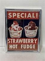 Vintage chrome strawberry sundae sign