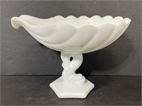 Vintage milk glass dolphin pedesta bowl