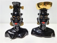 Pair of ceramic African woman vases