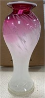 13" Cranberry Opalescent Vase