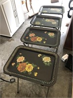 Floral Metal TV Trays with Stands