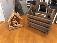 Wood Birdhouse Clock and Storage Bin