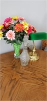 Desk Lamp, Vase, & Decanter