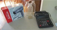 Calculator, Hair Dryer, Milk Bottles