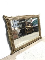 Large mid century gold bamboo framed mirror