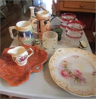 Beer Steins, Antique Plate, Candy Dish, Etc