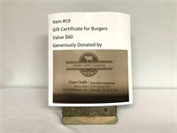 Gift Certificate for Burgers