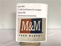 2 Lasagna Certificates for M&M's