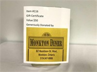 $50 Gift Certificate for Monkton Diner