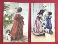 Two Victorian Children & Dogs Christmas Metal