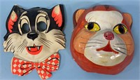 Two Early Paper Mache Halloween Cat Masks