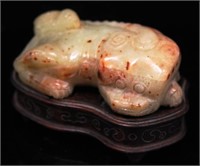 CHINESE CARVED JADE LION W/ STAND, 19TH C.