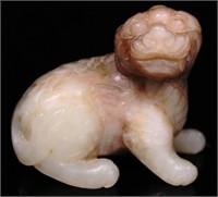 CHINESE CARVED JADE SEATED LION