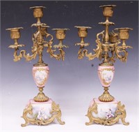 PR. FRENCH PAINTED PORCELAIN CANDLEABRAS, 13"