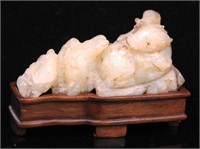 CHINESE JADE OF SEATED RAM W/STAND