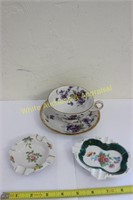 Japanese Cup & Saucer & (2) Ashtrays
