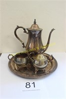Sterling Teapot - Cream/Sugar & Serving Platter