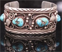 NATIVE AMERICAN SILVER TURQUOISE CUFF BRACELET