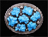 NATIVE AMERICAN TURQUOISE & SILVER BUCKLE (J.T.)
