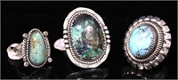 NATIVE AMERICAN TURQUOISE SILVER RING, LOT OF (3)