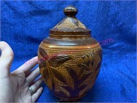 Wood carved jar - 7.5in tall